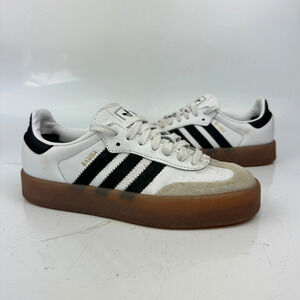 Adidas Originals Sambae Shoes Women's Size 7 White Black Gum Leather Sneakers